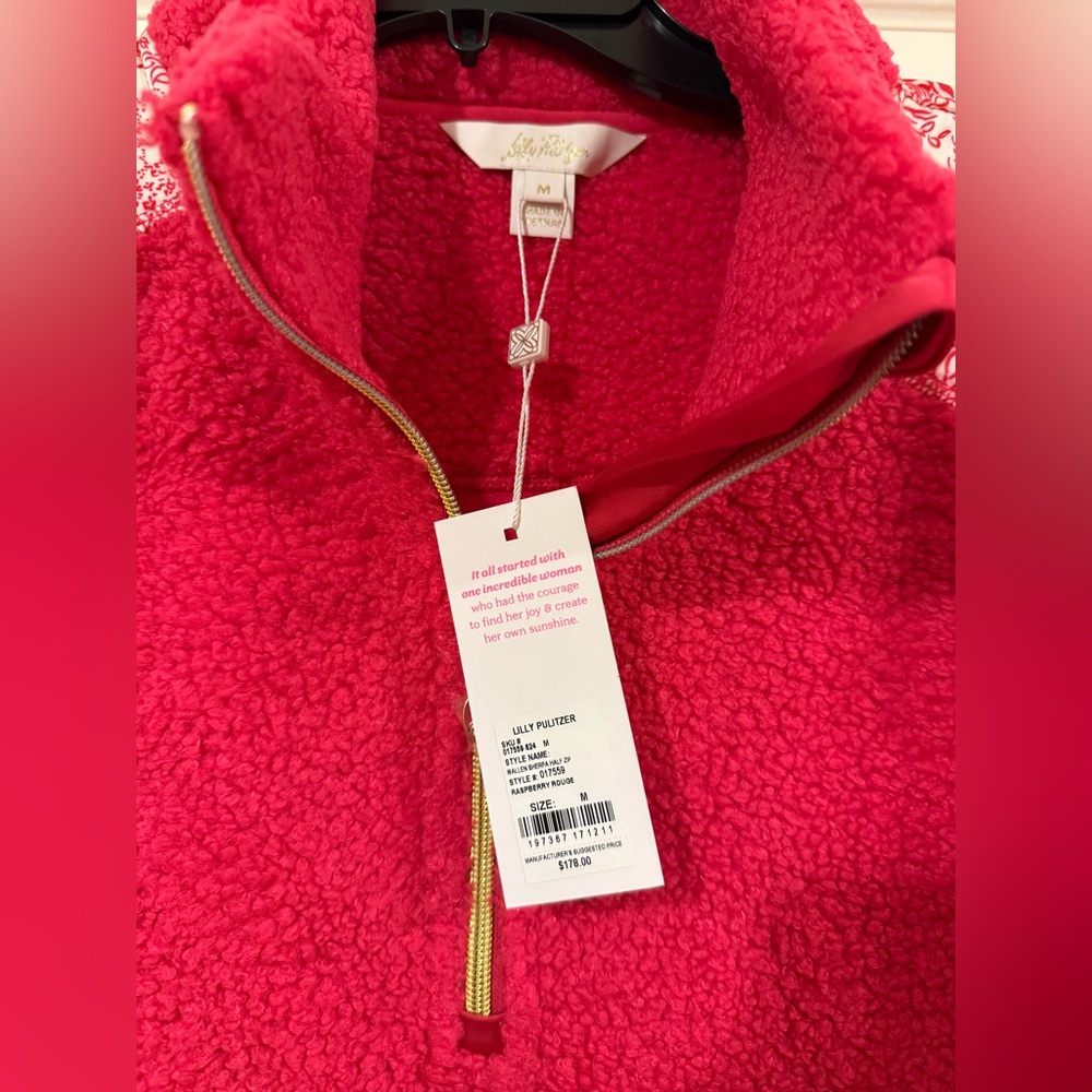 Lilly Pulitzer Raspberry Fleece Quarter-Zip Pullover NWT - Picture 3 of 12
